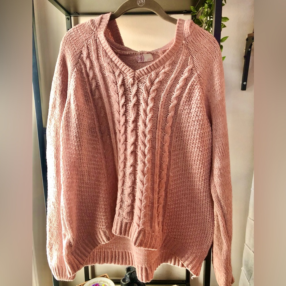 SO Authentic American Heritage soft pink cable knit sweater hoodie